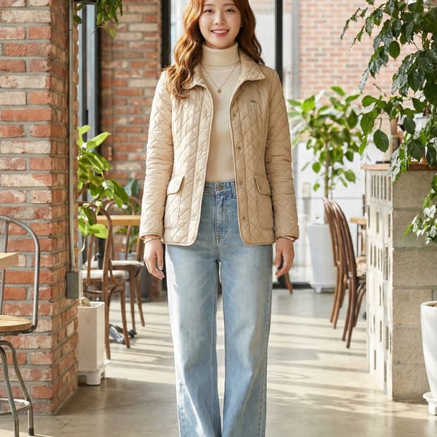 라코스테 우먼스 다이아 퀼팅 자켓 베이지