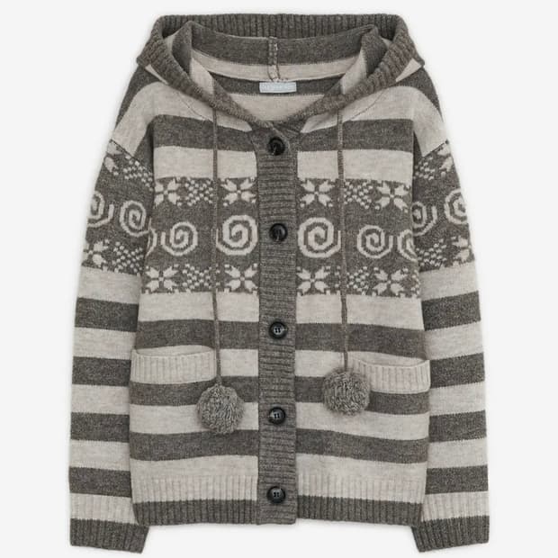 허그유어스킨 엔젤 윙 후드 폼폼 가디건 브라운