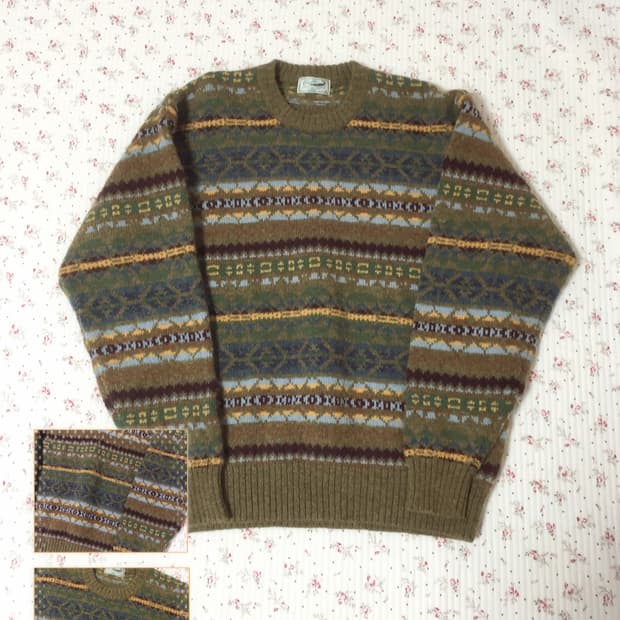 빈티지 모리걸 올리브 패턴 니트