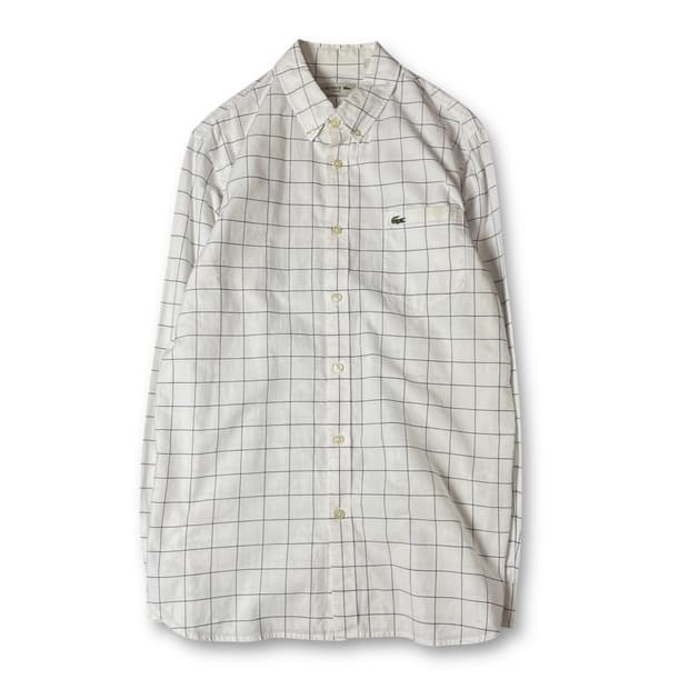 라코스테 화이트 깅엄체크 원포켓 긴팔 셔츠 슬림핏 M 