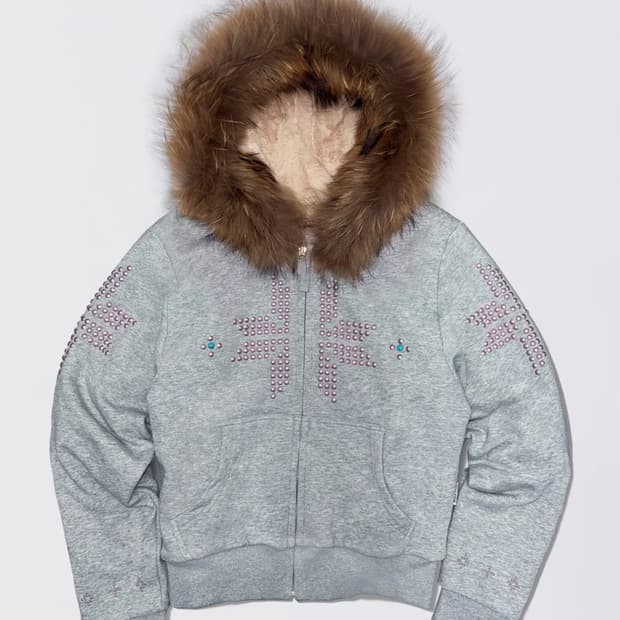 스컬프터 퍼 트리밍 후드집업 멜란지그레이 m