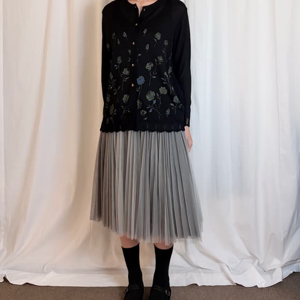 Blue Rose Knit Cardigan - Black