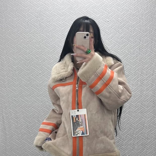 로맨틱 크라운 Y2K 키치 오렌지배색 무스탕 자켓 M C08139