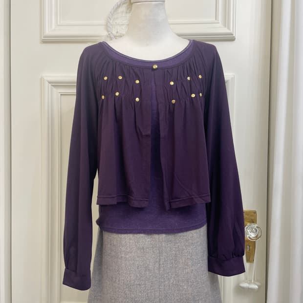 purple gold point shirring cardigan&glit