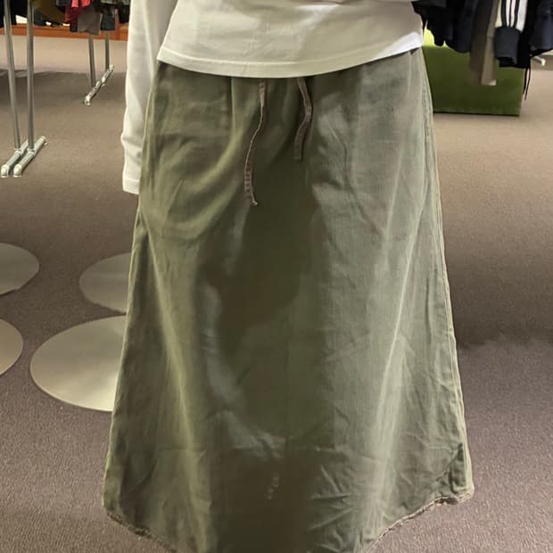 L)Japanese vintage 포켓 카키 밴딩 미디 스커트