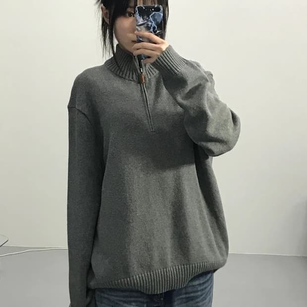 폴로 랄프로렌 그레이 반집업 니트