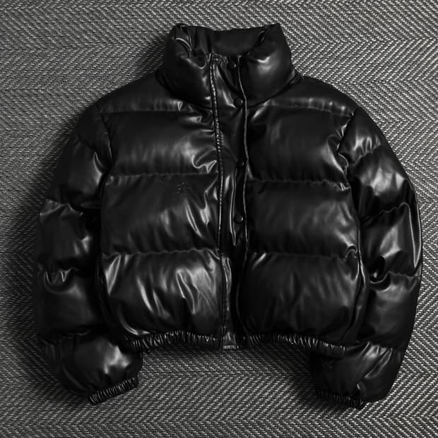 FANDY LOKAR 블랙 레더 크롭 숏패딩o 4710