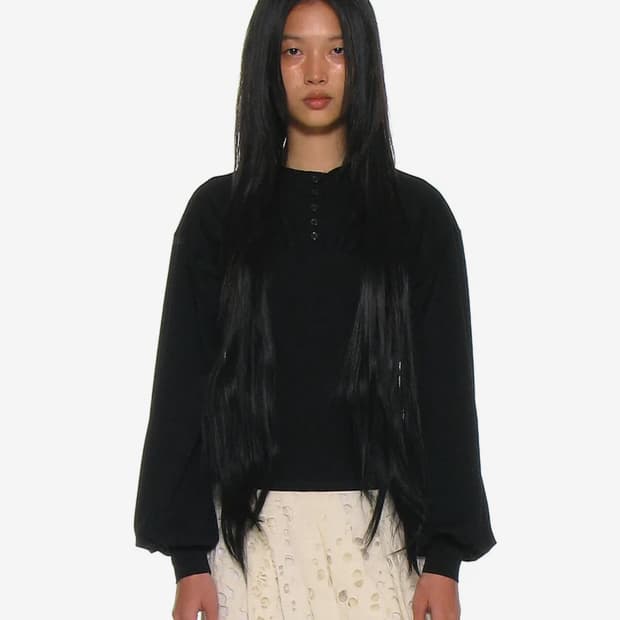 급처) 파르티멘토 셔링 헨리넥 롱슬리브 티_블랙 