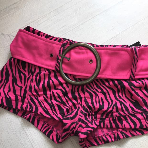Pink Zebra Bold Belt Mini Shorts