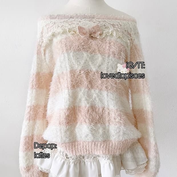 리즈리사 리즈멜로 스트라이프 레이스 리본 니트 히메 갸루 러블리