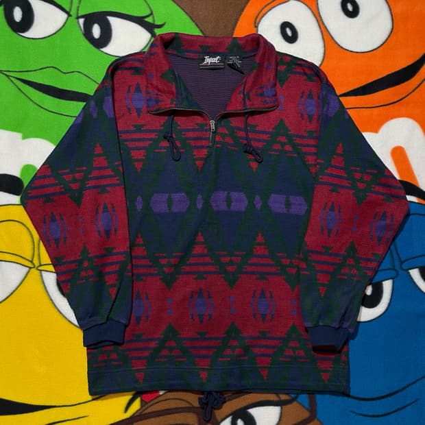 인디언 패턴 하프집업 니트