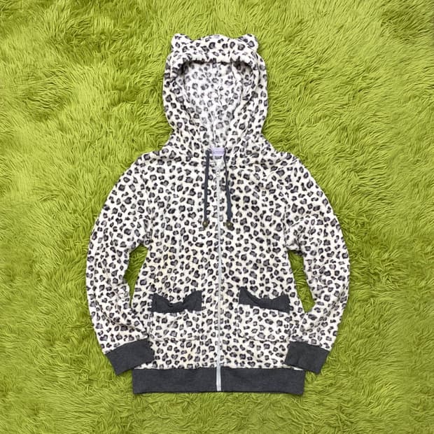 ETIENNE 레오파드 캣 이어 후드 플리스 자켓