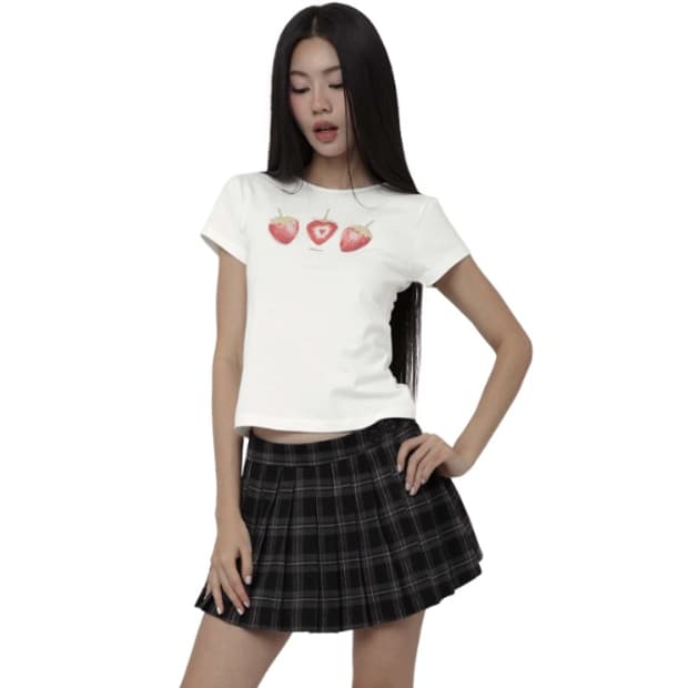 클리시어 블랙 체크드 다이어리 버튼 스커트 M