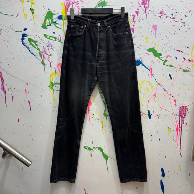90s Made in USA 리바이스 501 우먼스 흑청 데님 W28
