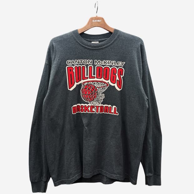 빈티지 롱슬리브 빅폰트 바스켓볼 그래픽 시보리 디테일 차콜