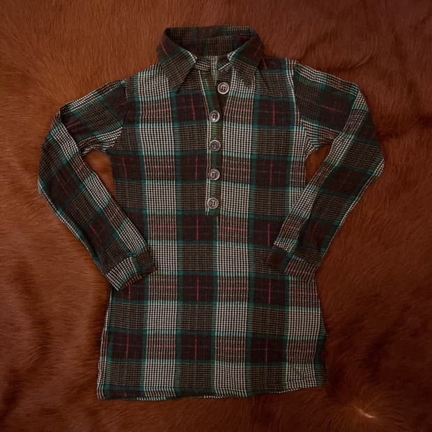 Retro Plaid Half Button top