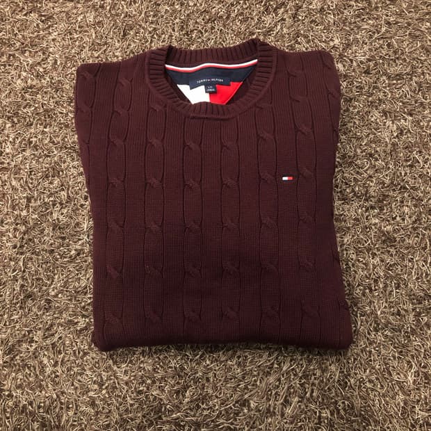 L 타미힐피거 케이블 꽈배기 니트