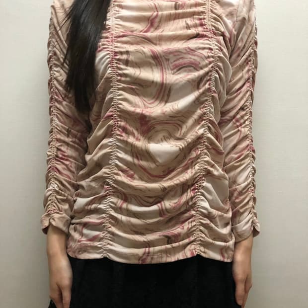 빈티지 핑크 마블 셔링 탑