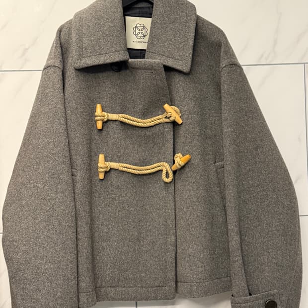 앳코너 울 캐시미어혼방 오버핏 더플 크롭코트 그레이