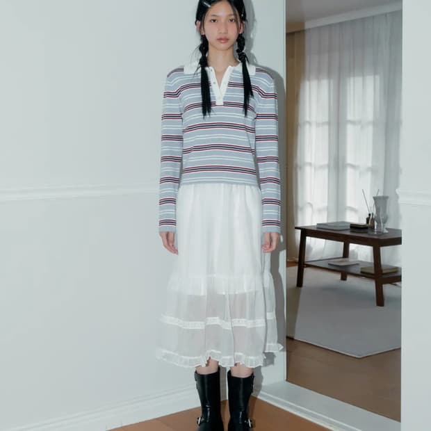 마가린핑거스 시어 레이어드 스커트 화이트