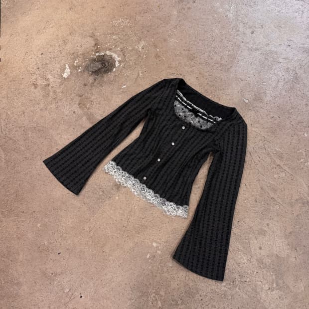 레이스 블라우스 레이어드 니트