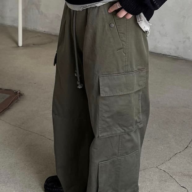 4) 폴리테루 사이드 카고 파자마 올리브