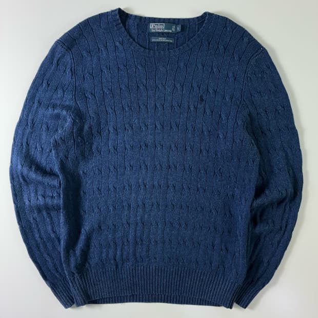 Polo  폴로 랄프로렌 자수 실크 블루 꽈배기 니트  