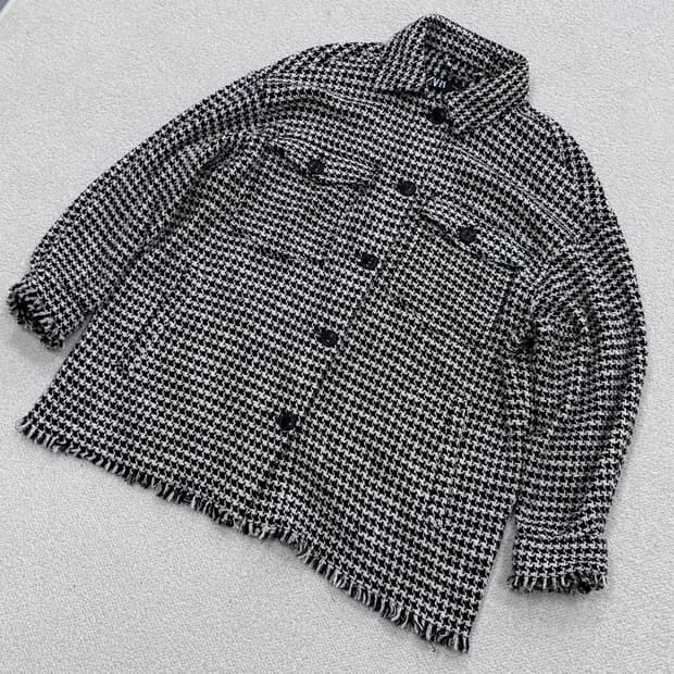 XS 자라 체크 패턴 트위드 재킷 0319E