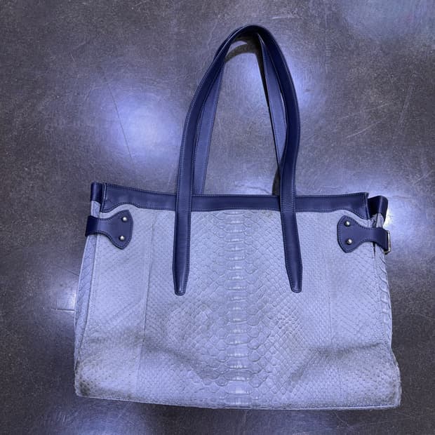 뱀피 레더 가죽 핸드메이드 네이비 그레이 토트백