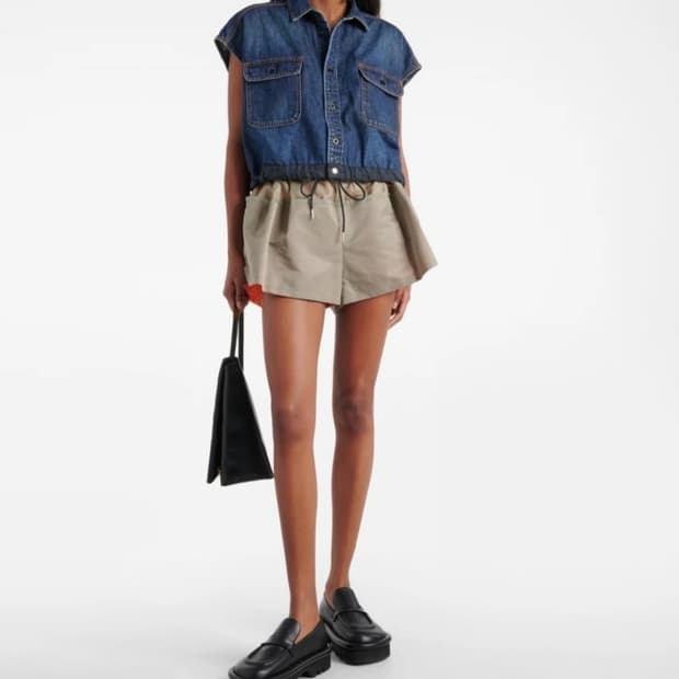 사카이 sacai 스트링 햄 데님 슬리브리스 셔츠