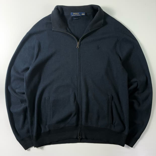 Polo  폴로 랄프로렌 자수 피마코튼 다크네이비 니트집업 