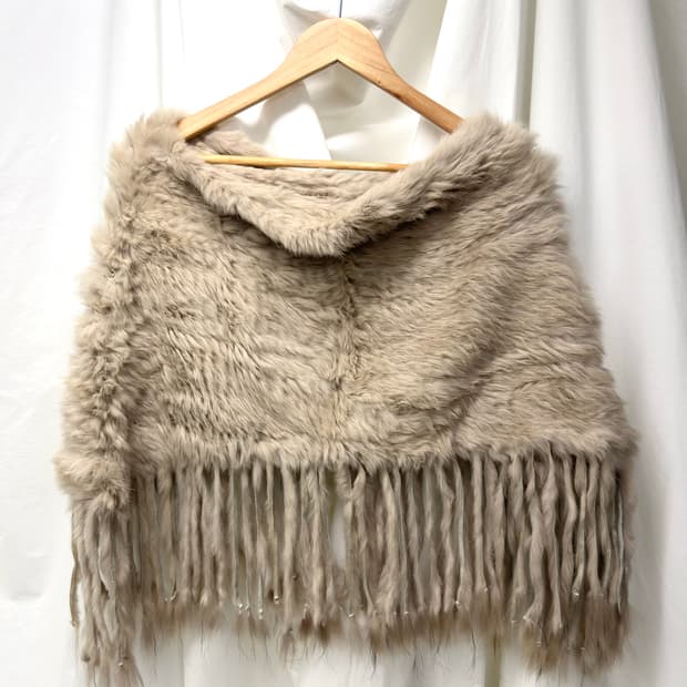 Goa Rabbit  Fur Fringe Pancho Cape/ Os