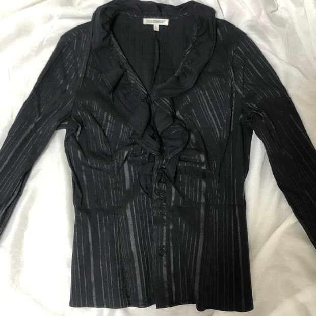 나라까미체 스트라이프 스판 셔츠 블랙