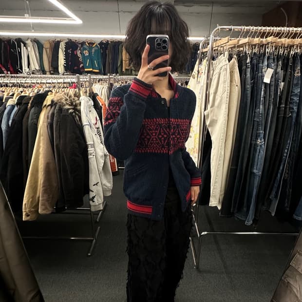 OS)Hysteric Glamour 빈티지 타월 니트 바시티 자켓