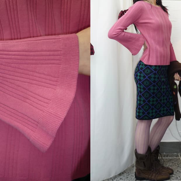 flared cuff pink knit