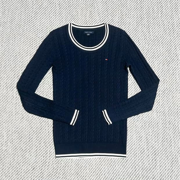 [XS] Tommy 타미힐피거 우먼즈 네이비 케이블 라운드 니트
