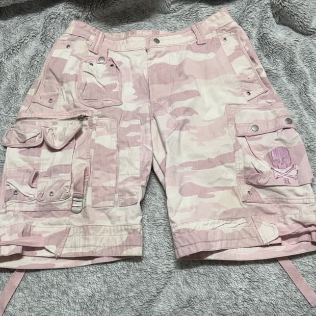 핑크 로우라이즈 해골 카고 팬츠