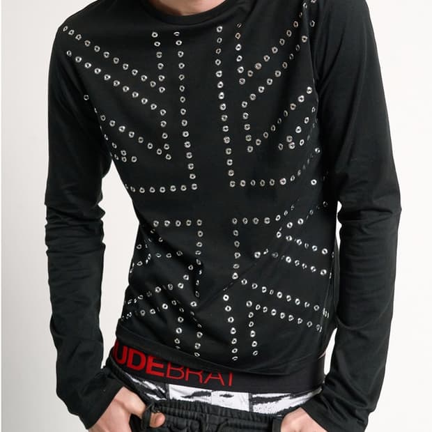 Stud Rhinestone Retro Long Sleeve Tee
