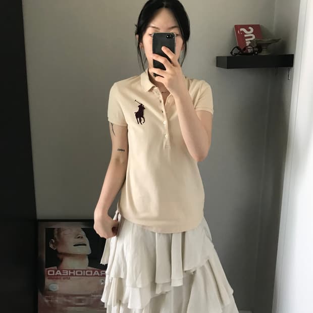 폴로 랄프로렌 빅포니 로고 스키니핏 베이지 카라티