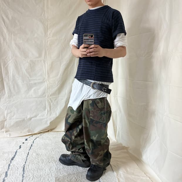 Sacai Paneled Striped Cotton T-Shirt