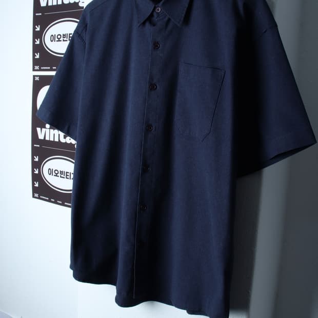 (M-XL) 르아르 반팔 카라 티셔츠 셔츠 남방 블루 무지-H32624