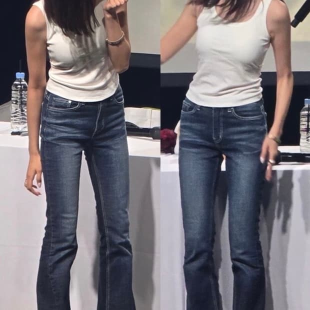 시너진 캣워싱 데님 팬츠 딥블루 s 새상품 에스파 청바지