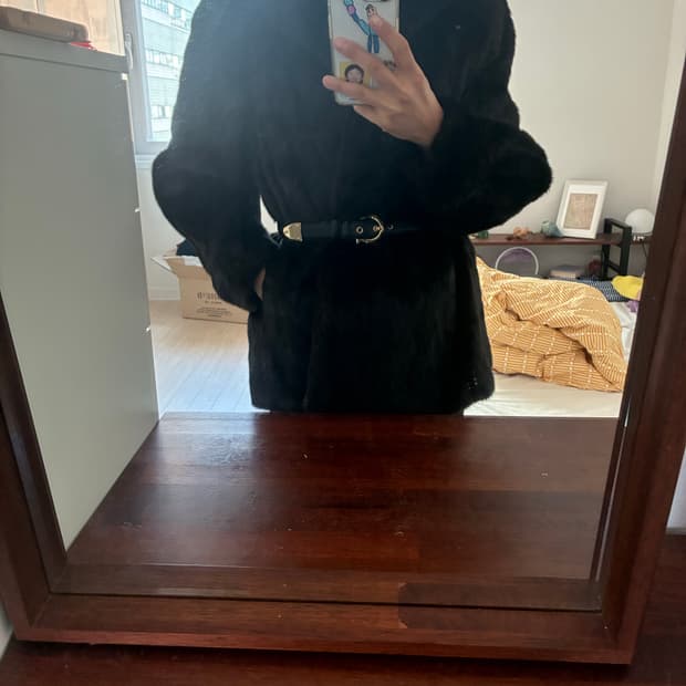 일본 빈티지 100% 천연 밍크 퍼 하프코트