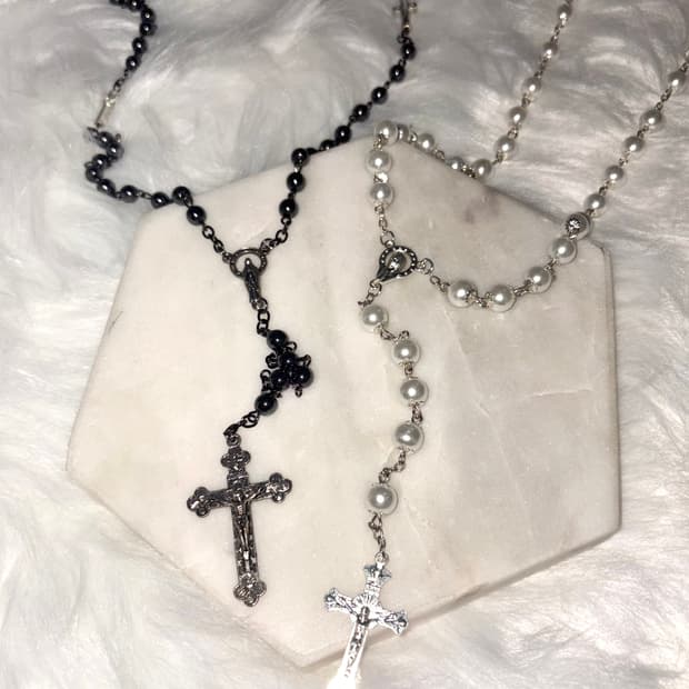 원석 진주 십자가 롱 레이어드 일본 고딕 펑크 갸루 st 목걸이