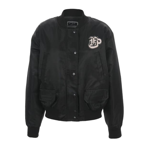 플리즈노팔로우 PLNF Logo Varsity Jacket (Black)