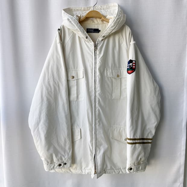 폴로 랄프로렌 90s 자수 와펜 패디드 후디 점퍼 화이트 EL