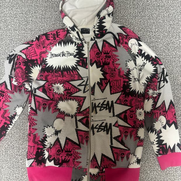 90's 올드 스투시 카툰 그래픽 후드집업