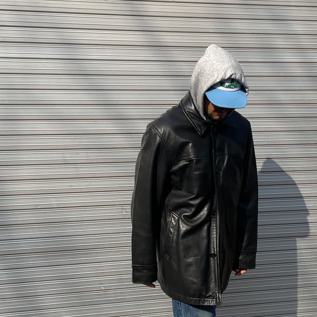00s Old GAP Leather Black Car Coat