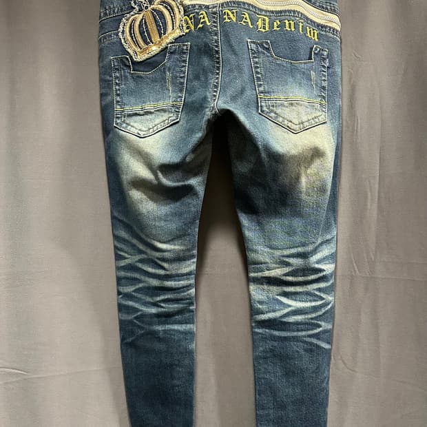 NANA JEANS 왕관 패치 Y2K 워싱 스키니 데님팬츠 30