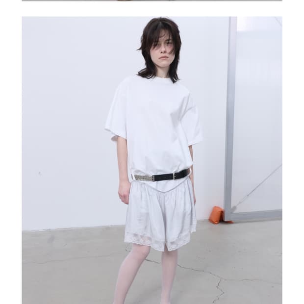 Lace trim jersey dress (white) 